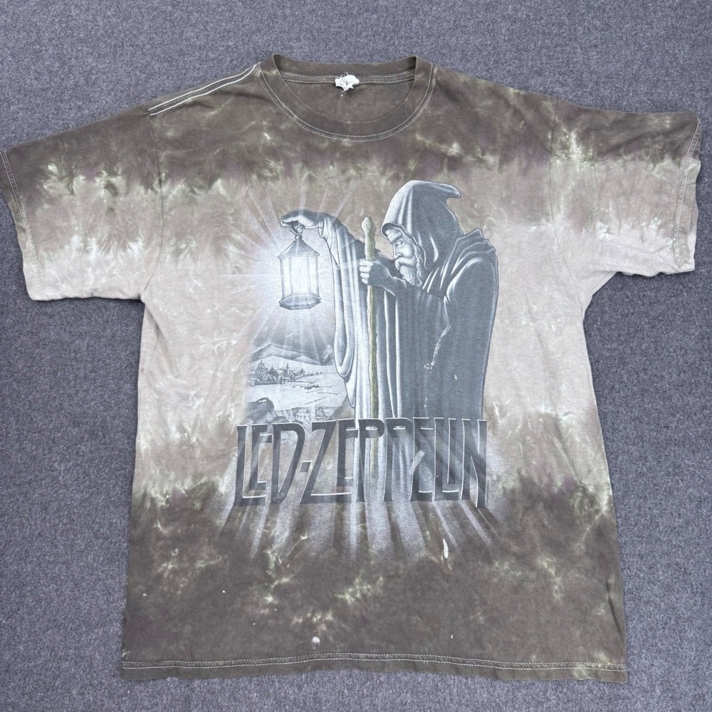 Led Zeppelin The Hermit Tie Dye Graphic T-Shirt Anvil Green Brown Mens Large